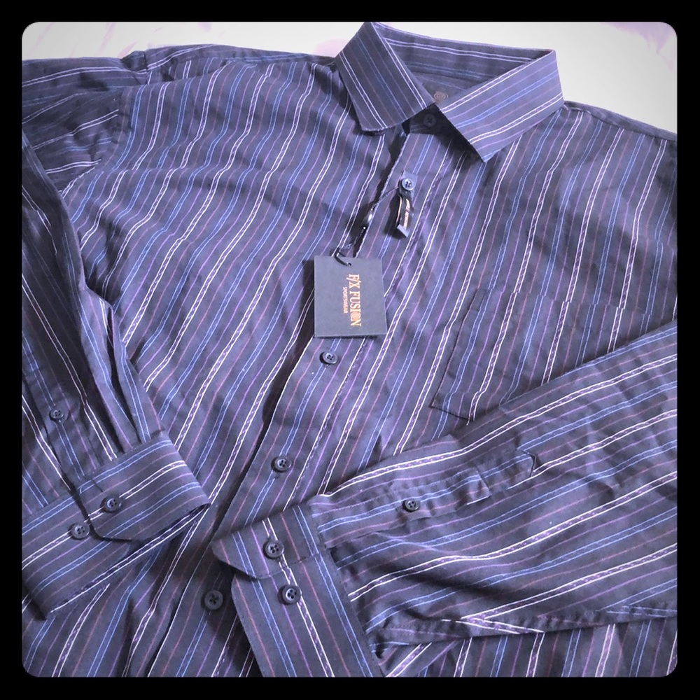 NEW! F/X Fusion Black Striped‎ Dress Shirt 2XLT